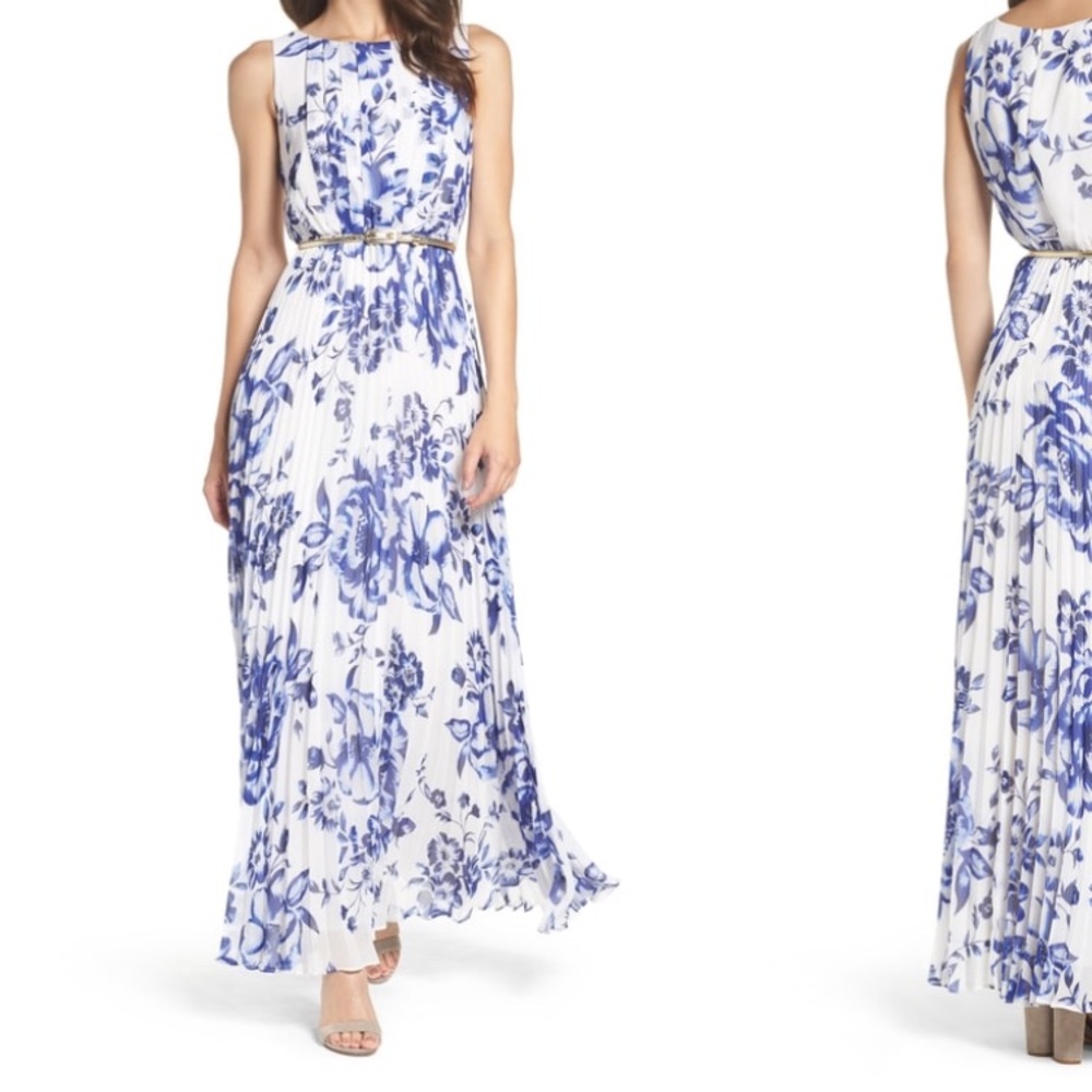 Eliza J Chiffon Maxi Dress - Blue and White